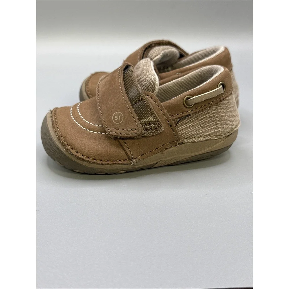 WORN ONCE Stride Rite Leather Canvas Loafers Wally Shoes Baby Boy SZ 3.5W